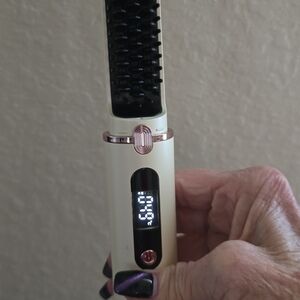 Cream and Rose Gold Digital Hair Straightening Brush - Unbranded